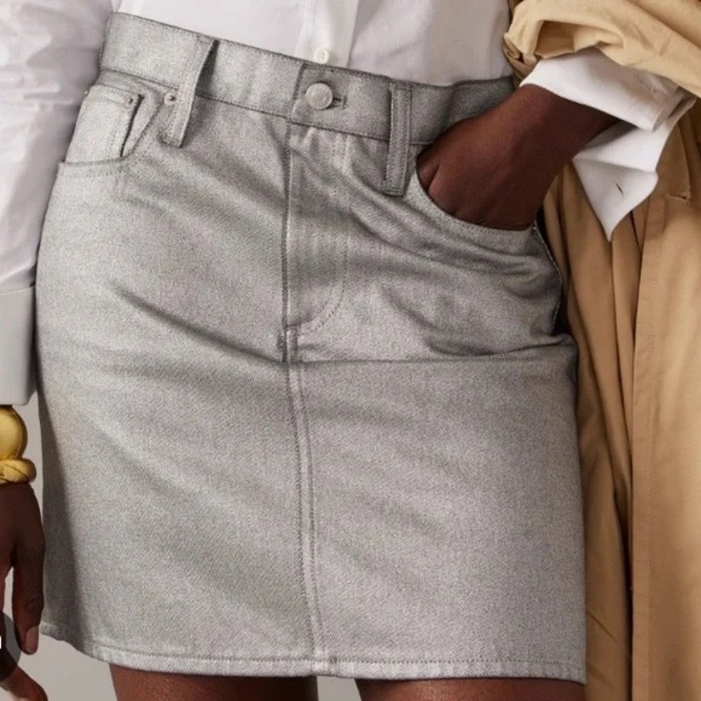 J.Crew Collection metallic silver coated denim mini skirt special edition 29